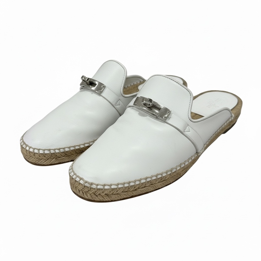 ❌SOLD❌ Authentic Hermès Feria Espadrille Mules White Leather Kelly Buckle